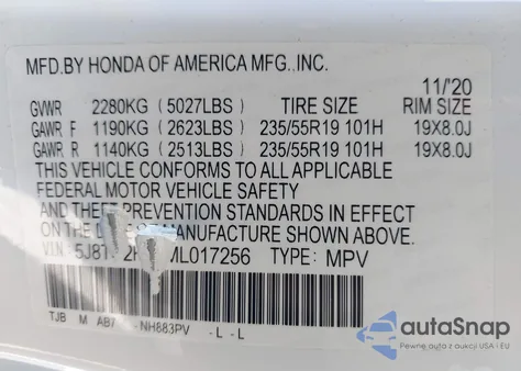 2021 Acura Rdx из США, поврежденный, VIN 5J8TC2H32ML017256